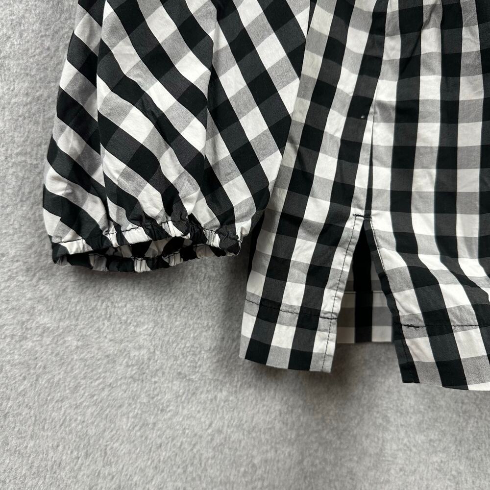 Chico's Poplin Blouse Size 4 (20/22) Black White Gingham Puff Sleeve Workwear - Picture 6 of 11